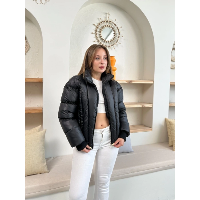 Kısa Şişme Cool Mont Siyah