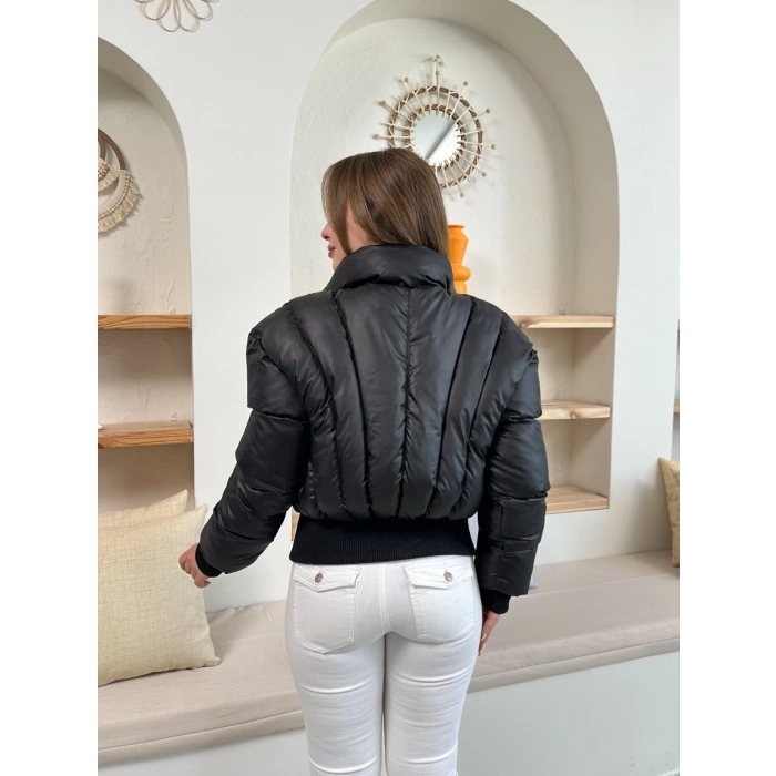 Kısa Şişme Cool Mont Siyah