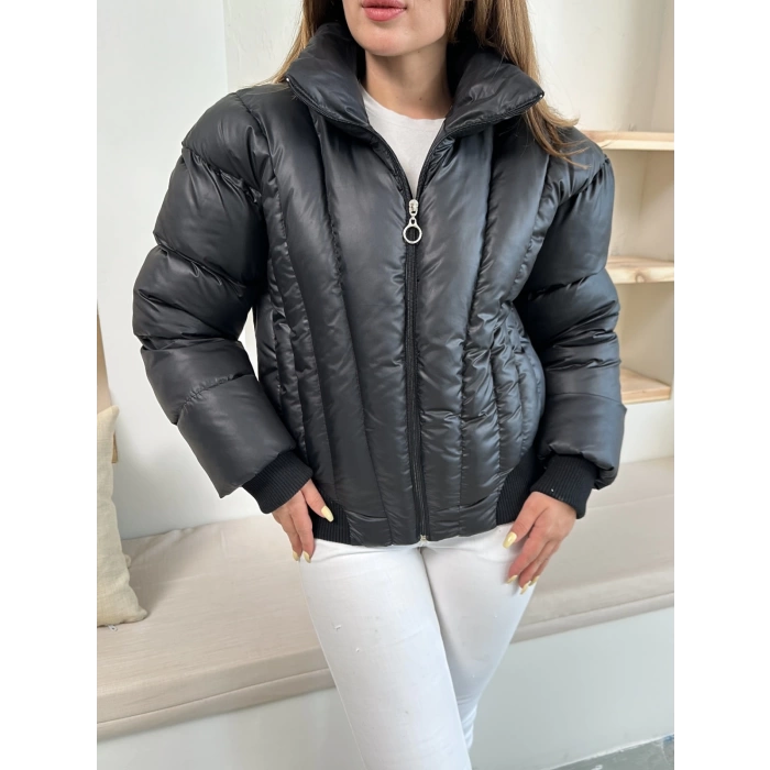 Kısa Şişme Cool Mont Siyah