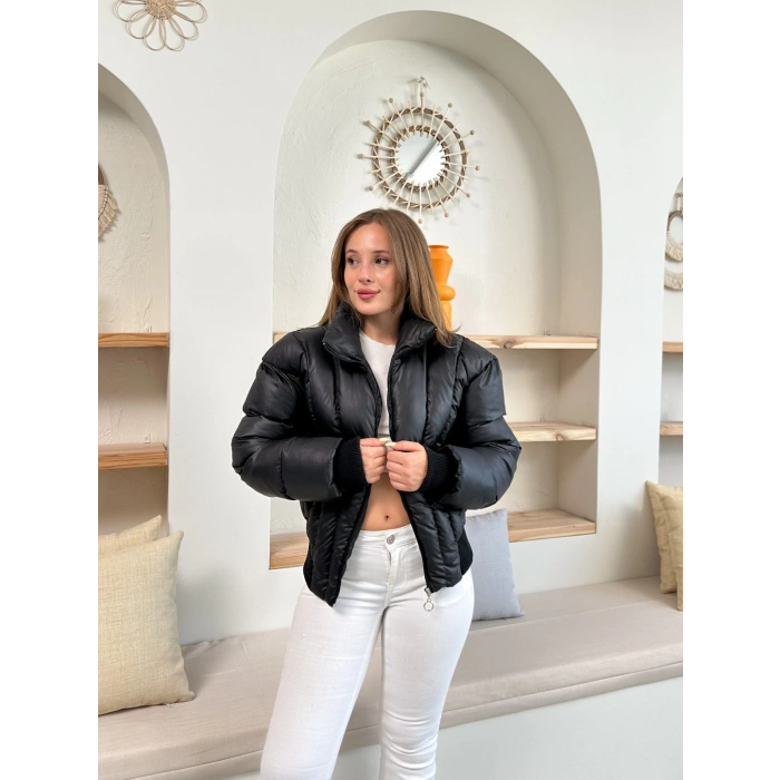 Kısa Şişme Cool Mont Siyah