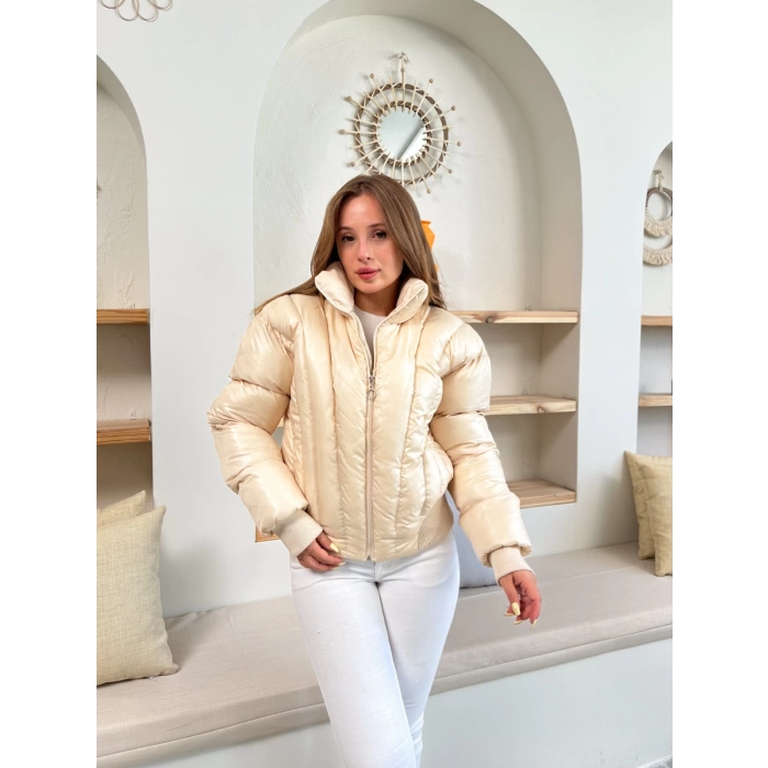 Kısa Şişme Cool Mont Krem