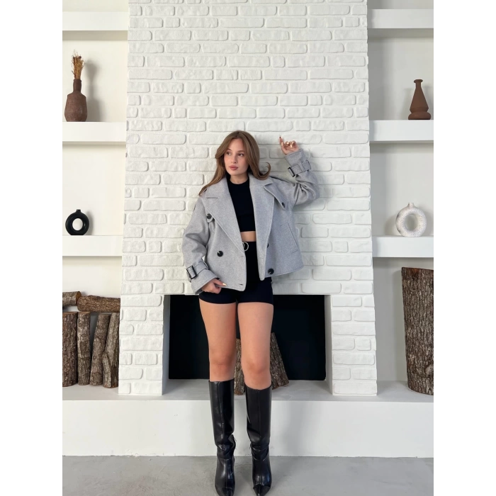 Kısa Street Luxe Kaşe Kaban Gri