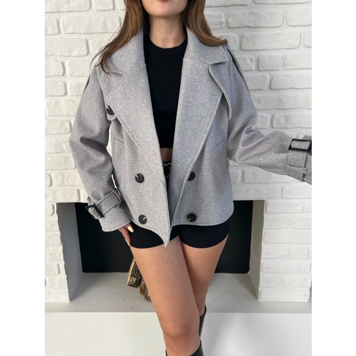 Kısa Street Luxe Kaşe Kaban Gri