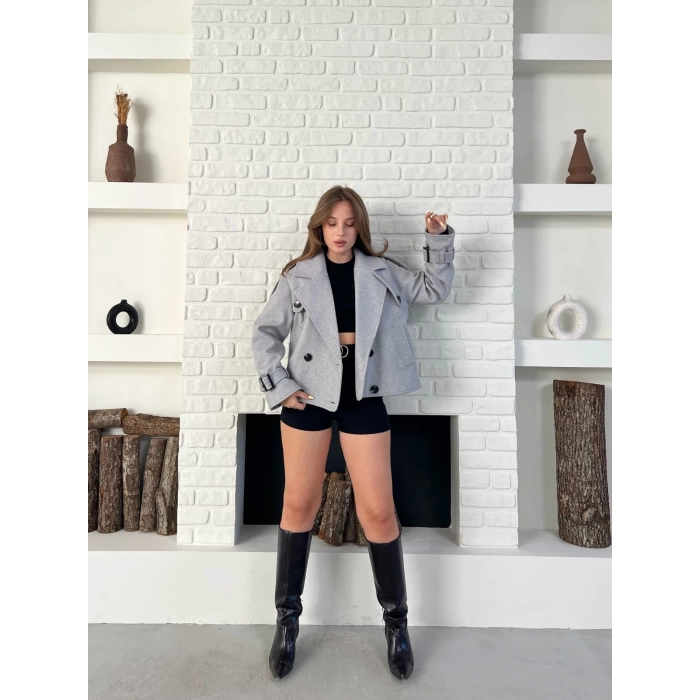 Kısa Street Luxe Kaşe Kaban Gri