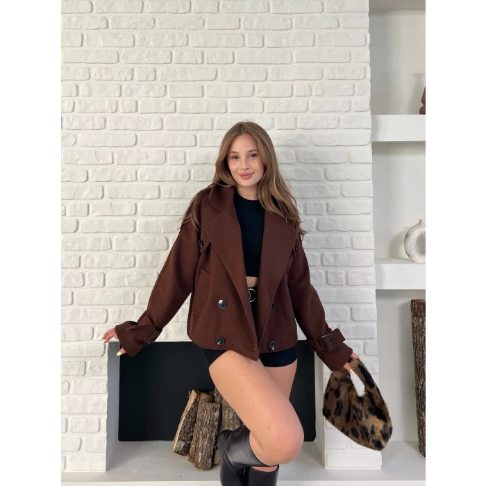 Kısa Street Luxe Kaşe Kaban Kahverengi