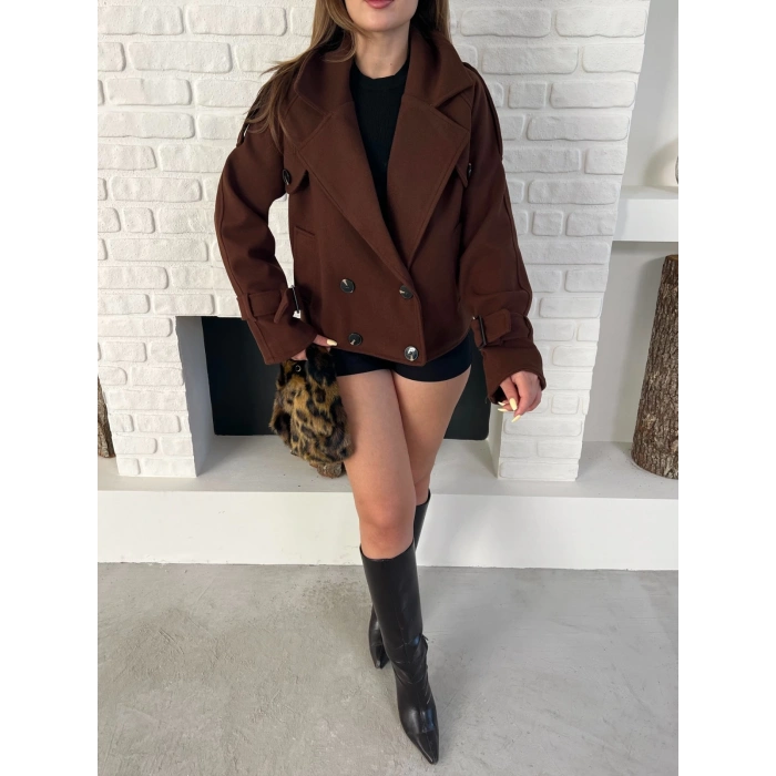 Kısa Street Luxe Kaşe Kaban Kahverengi