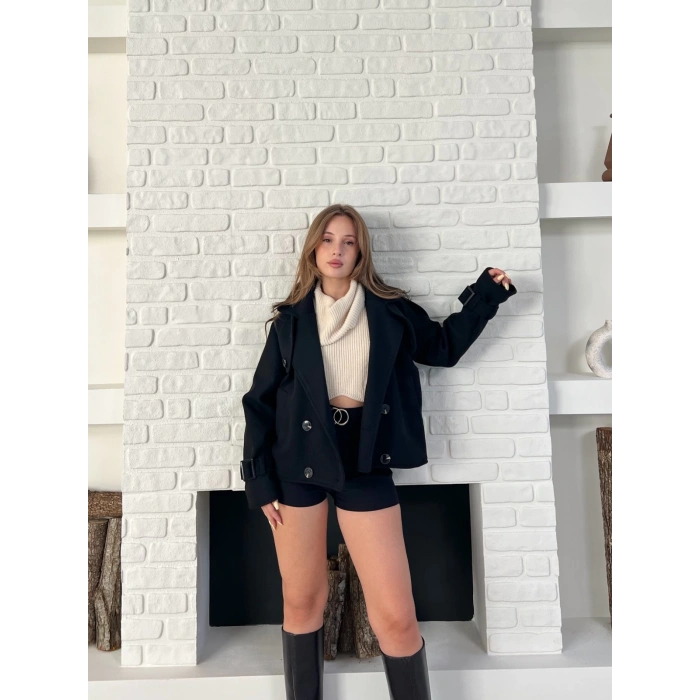 Kısa Street Luxe Kaşe Kaban Siyah