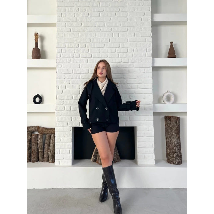 Kısa Street Luxe Kaşe Kaban Siyah