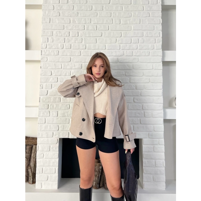 Kısa Street Luxe Kaşe Kaban Krem