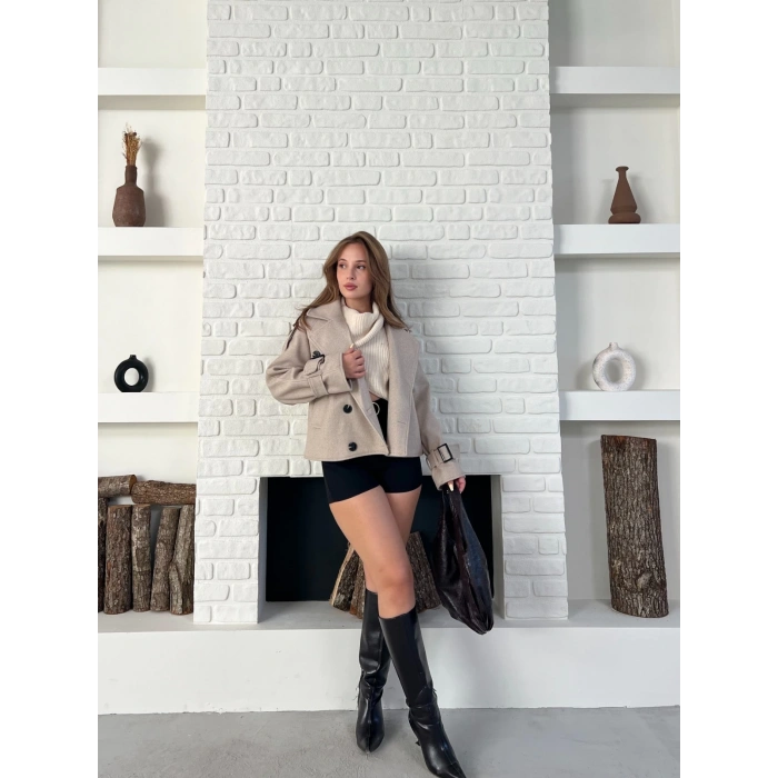 Kısa Street Luxe Kaşe Kaban Krem