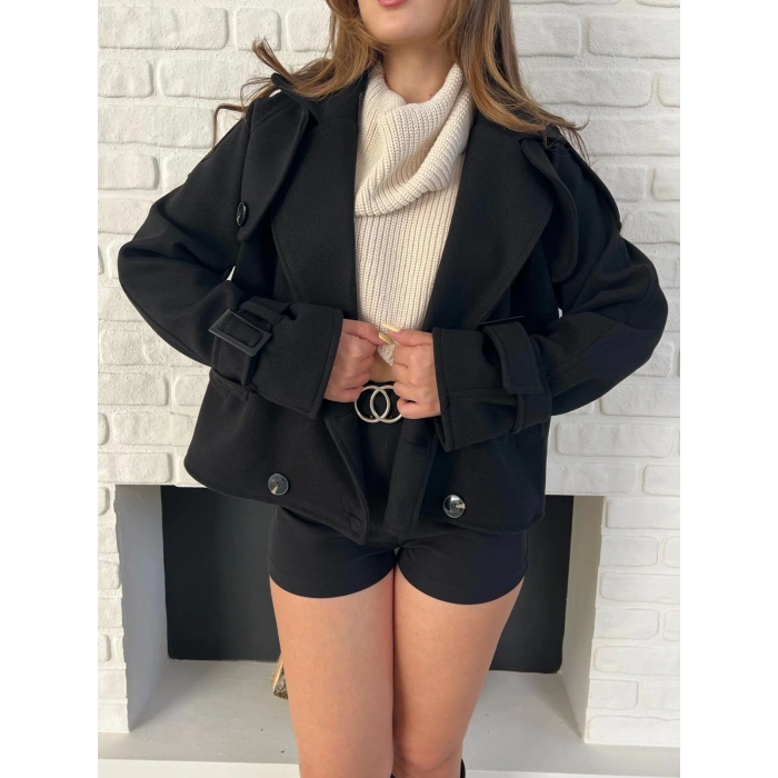 Kısa Street Luxe Kaşe Kaban Siyah