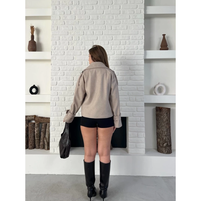 Kısa Street Luxe Kaşe Kaban Krem