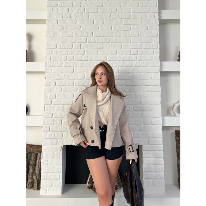 Kısa Street Luxe Kaşe Kaban Krem