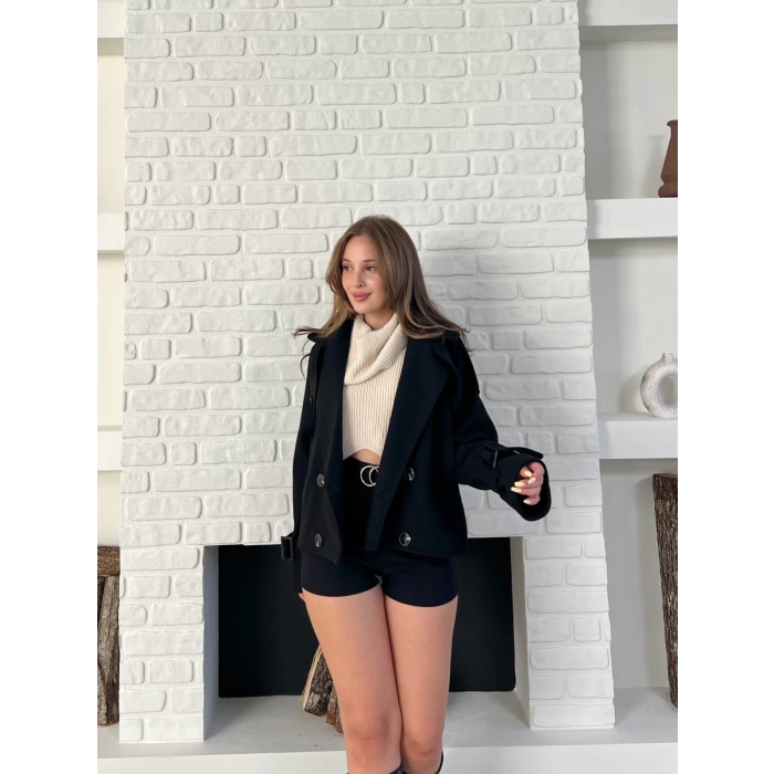 Kısa Street Luxe Kaşe Kaban Siyah