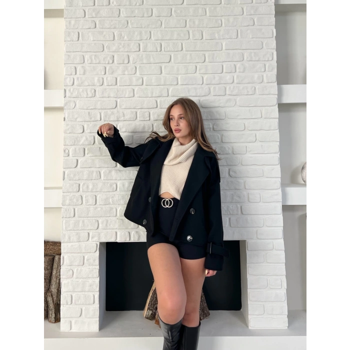 Kısa Street Luxe Kaşe Kaban Siyah