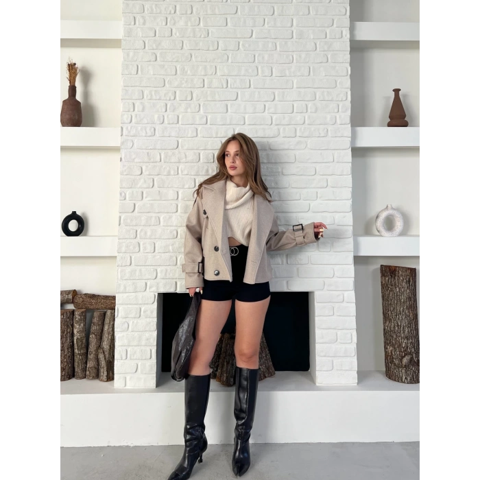 Kısa Street Luxe Kaşe Kaban Krem