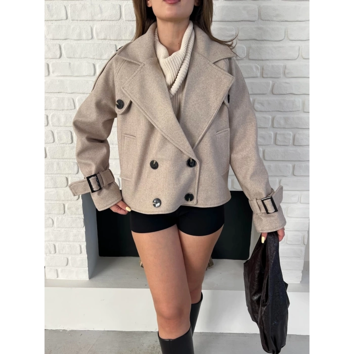 Kısa Street Luxe Kaşe Kaban Krem
