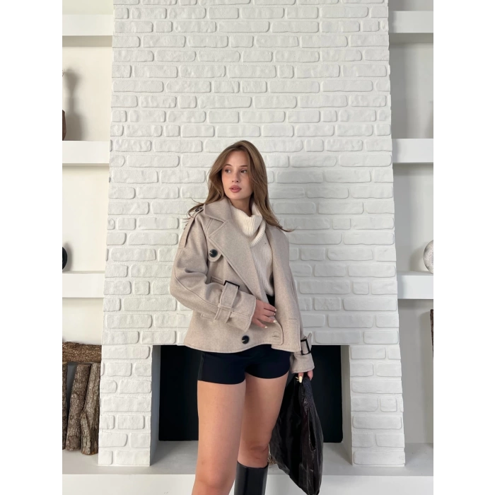 Kısa Street Luxe Kaşe Kaban Krem