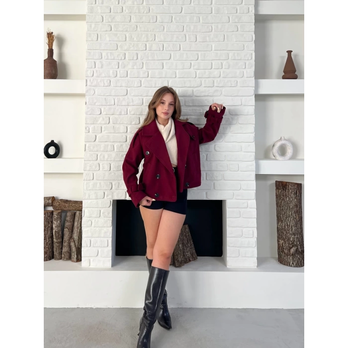 Kısa Street Luxe Kaşe Kaban Bordo