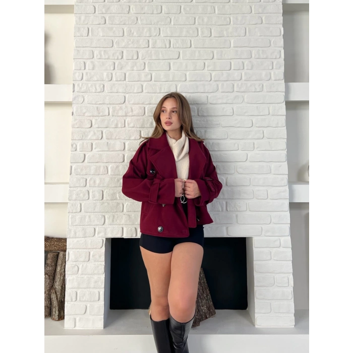 Kısa Street Luxe Kaşe Kaban Bordo