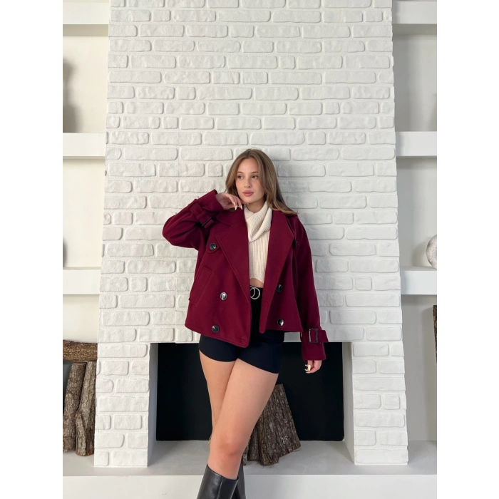 Kısa Street Luxe Kaşe Kaban Bordo