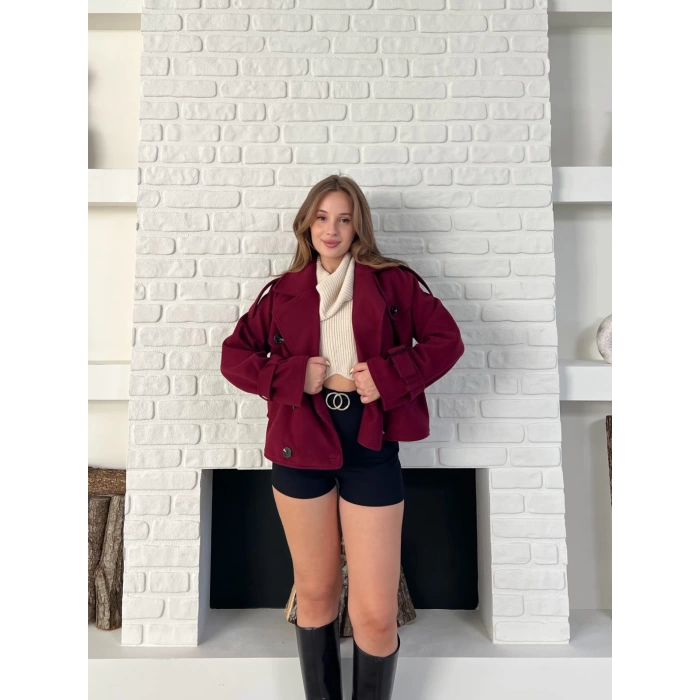 Kısa Street Luxe Kaşe Kaban Bordo