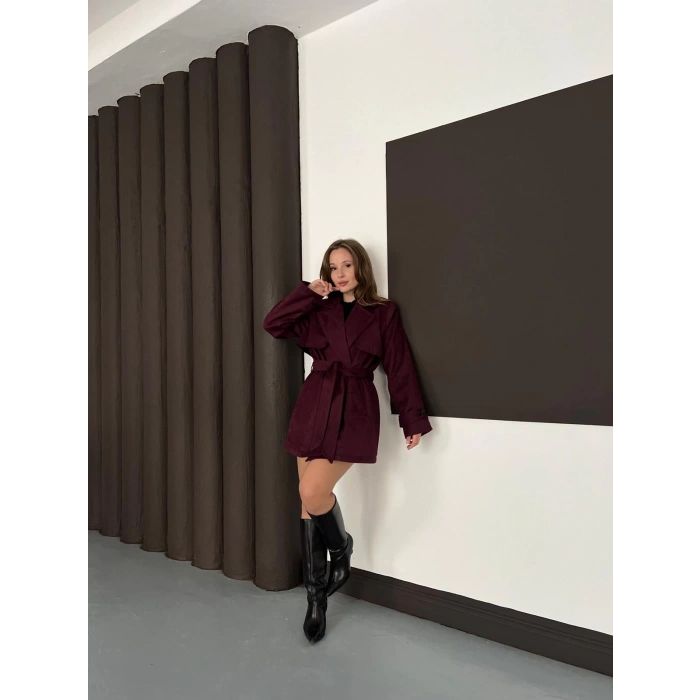 Kol Manteşli Nubuk Kaban Bordo