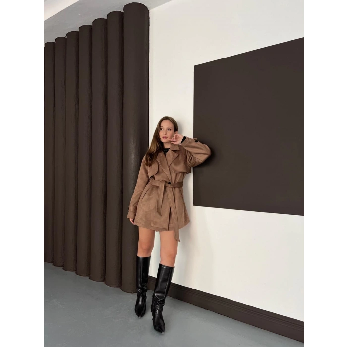 Kol Manteşli Nubuk Kaban Camel