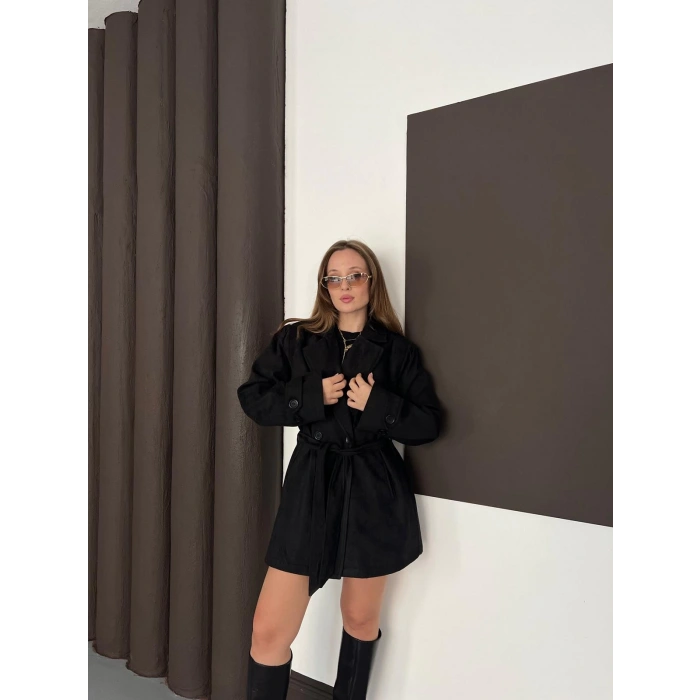 Kol Manteşli Nubuk Kaban Siyah