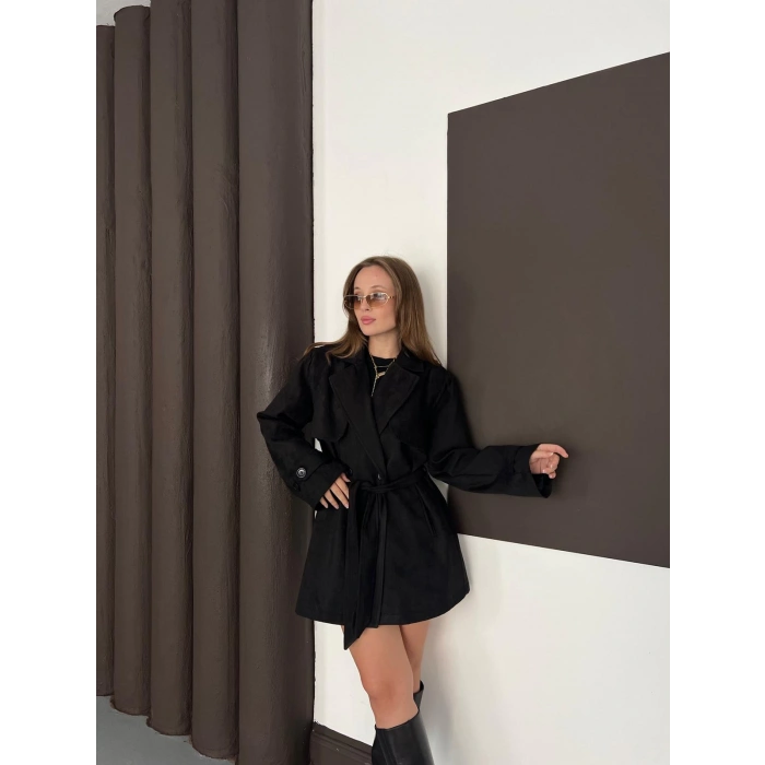 Kol Manteşli Nubuk Kaban Siyah