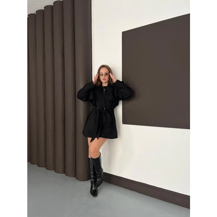 Kol Manteşli Nubuk Kaban Siyah