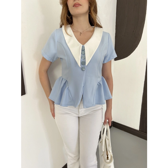 Kontrast Yaka Peplum Detaylı Bluz Bebemavisi