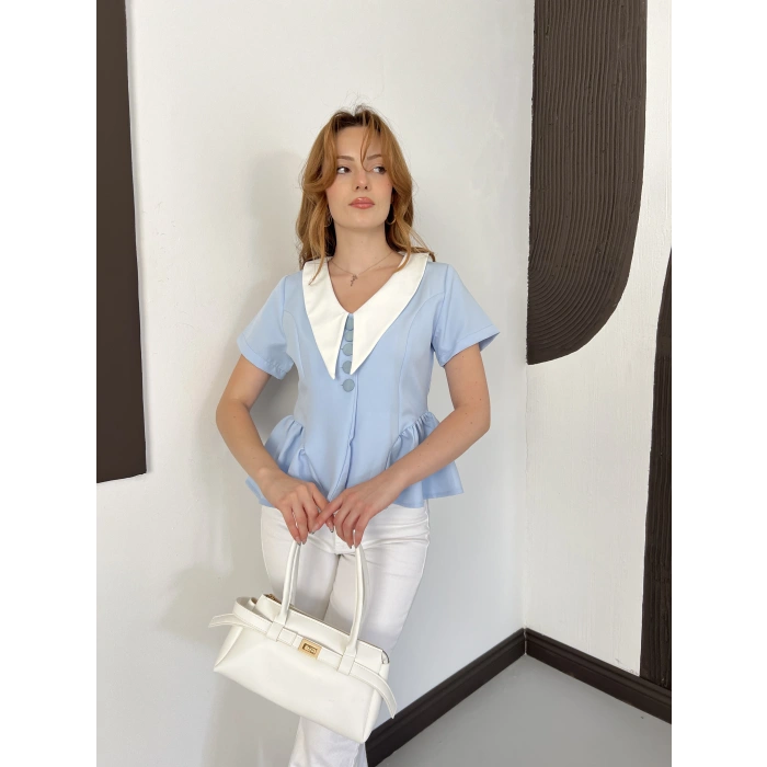 Kontrast Yaka Peplum Detaylı Bluz Bebemavisi