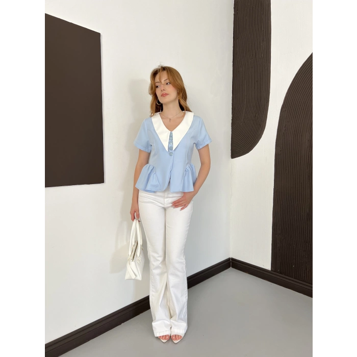 Kontrast Yaka Peplum Detaylı Bluz Bebemavisi