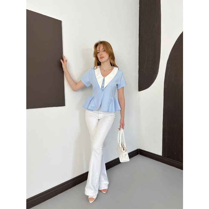 Kontrast Yaka Peplum Detaylı Bluz Bebemavisi