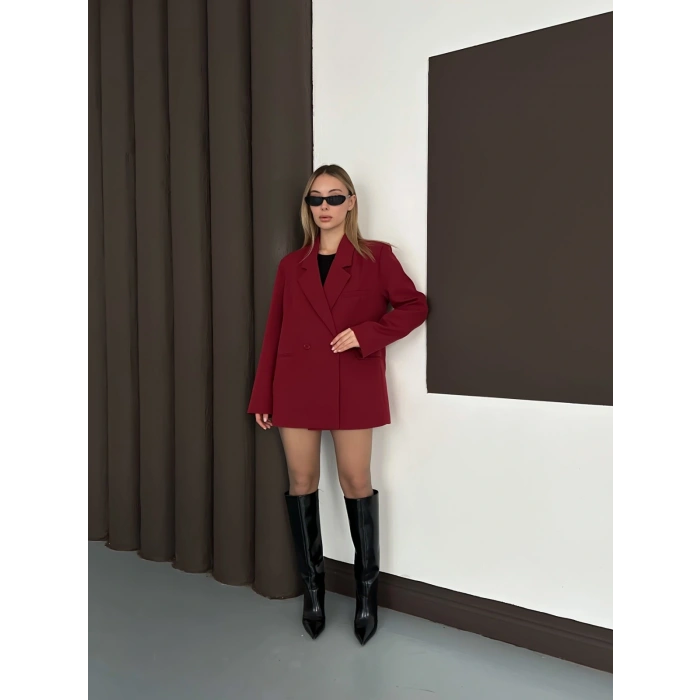 Kruvaze İçi Astarlı Blazer Ceket Bordo