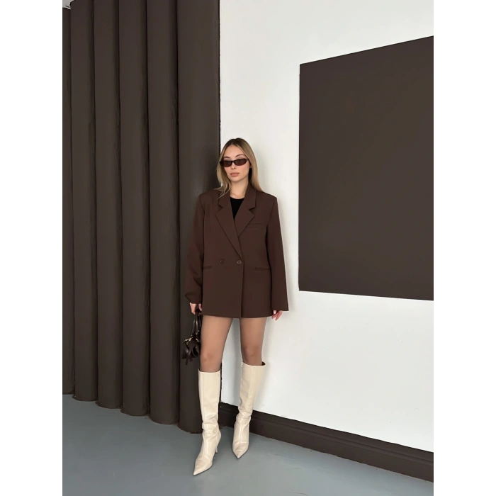 Kruvaze İçi Astarlı Blazer Ceket Kahve