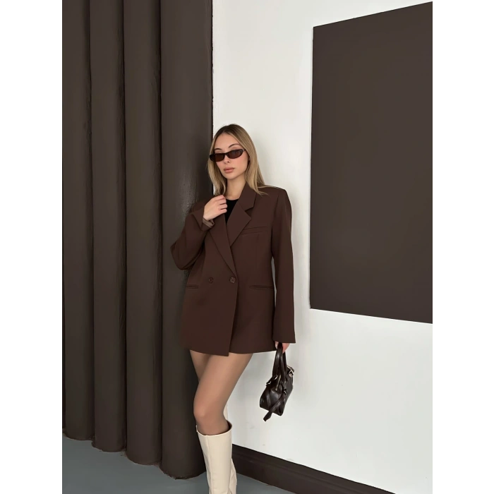 Kruvaze İçi Astarlı Blazer Ceket Kahve