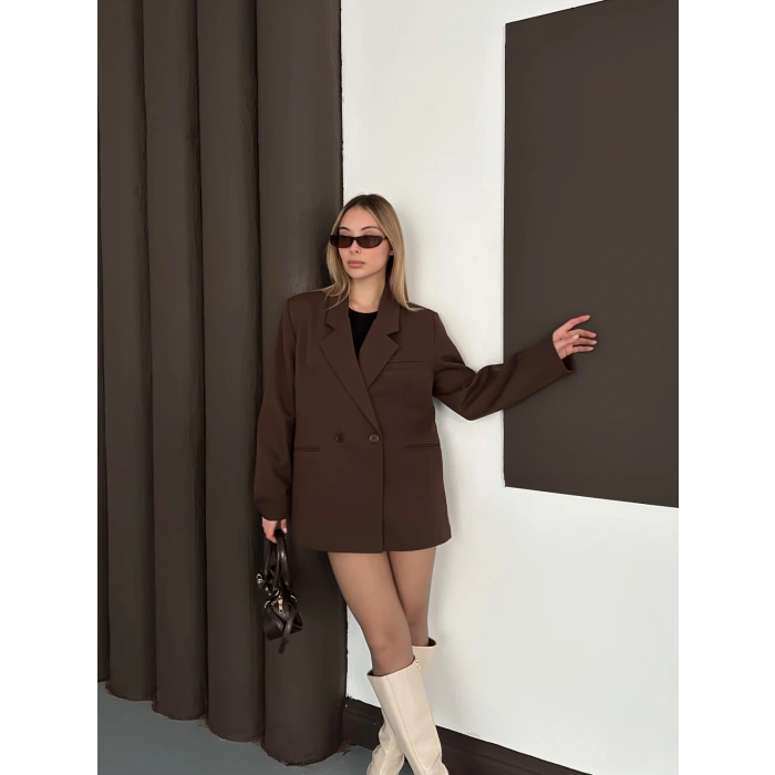 Kruvaze İçi Astarlı Blazer Ceket Kahve