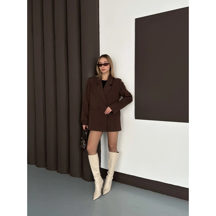 Kruvaze İçi Astarlı Blazer Ceket Kahve