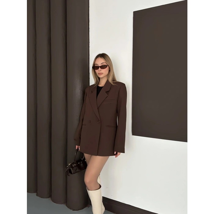 Kruvaze İçi Astarlı Blazer Ceket Kahve