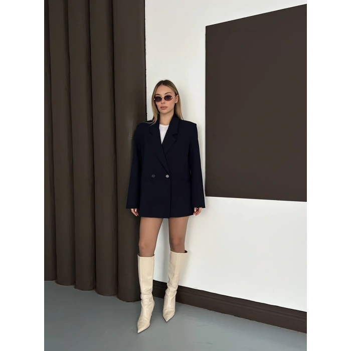 Kruvaze İçi Astarlı Blazer Ceket Lacivert