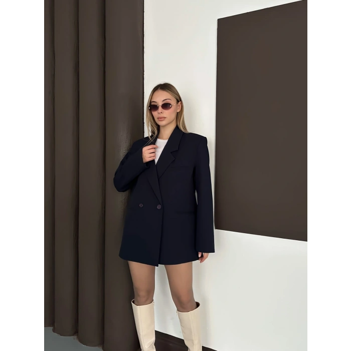 Kruvaze İçi Astarlı Blazer Ceket Lacivert