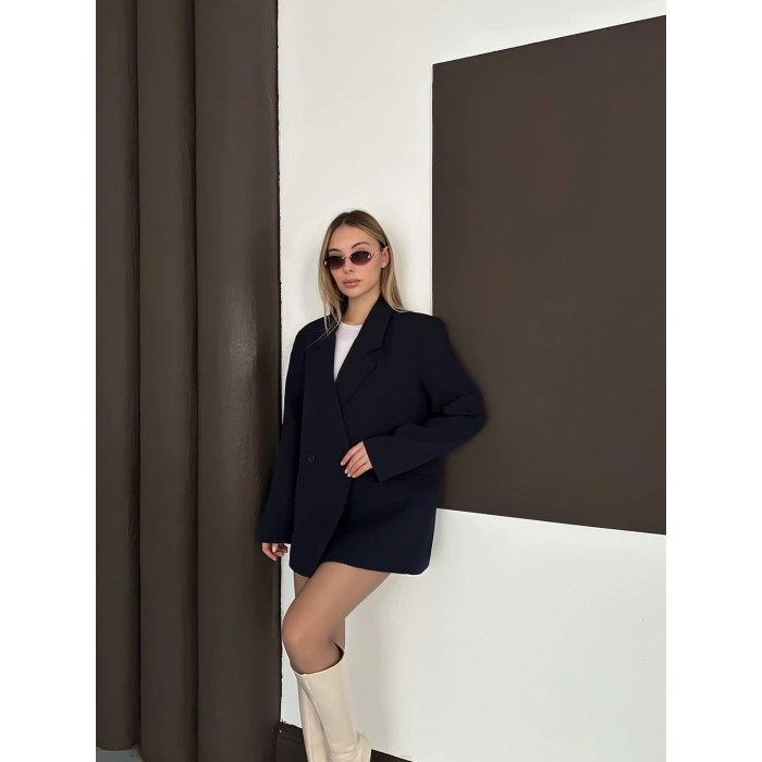 Kruvaze İçi Astarlı Blazer Ceket Lacivert