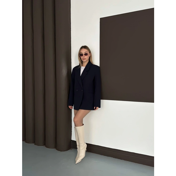 Kruvaze İçi Astarlı Blazer Ceket Lacivert