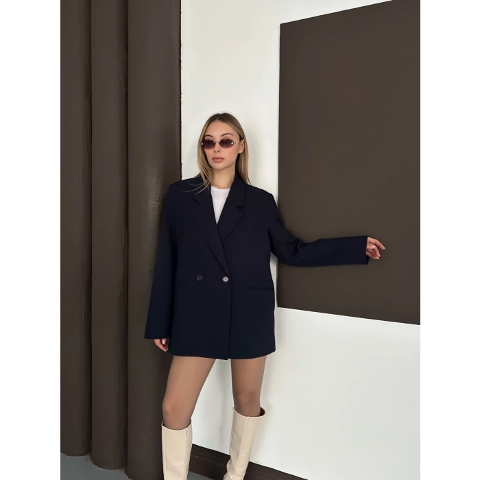 Kruvaze İçi Astarlı Blazer Ceket Lacivert