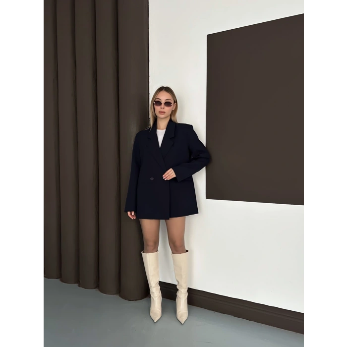 Kruvaze İçi Astarlı Blazer Ceket Lacivert