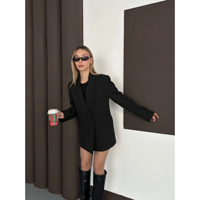 Kruvaze İçi Astarlı Blazer Ceket Siyah