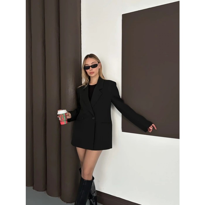 Kruvaze İçi Astarlı Blazer Ceket Siyah