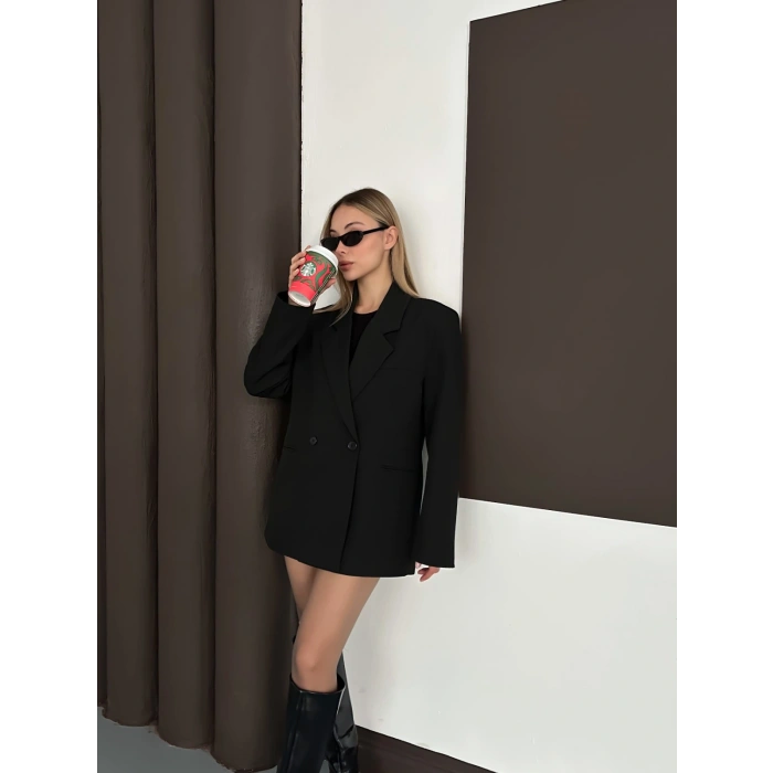 Kruvaze İçi Astarlı Blazer Ceket Siyah